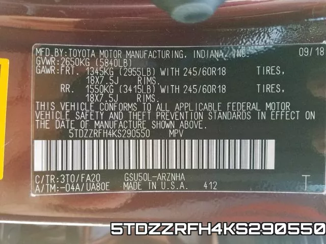 5TDZZRFH4KS290550 фото 2