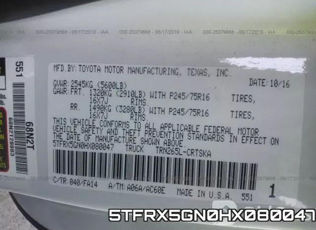 5TFRX5GN0HX080047 фото 10