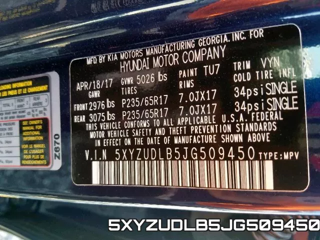 5XYZUDLB5JG509450 фото 2