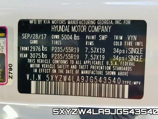 5XYZW4LA9JG543540 фото 2