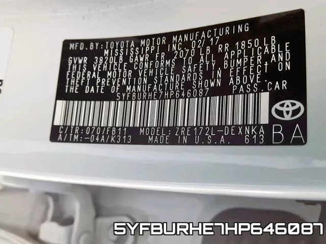 5YFBURHE7HP646087 фото 2