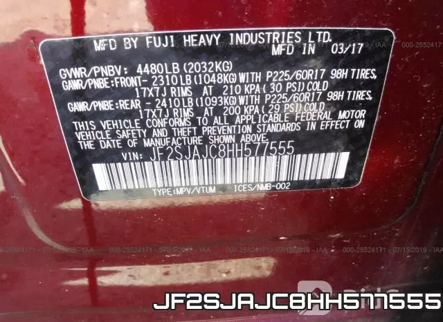 JF2SJAJC8HH577555 фото 10