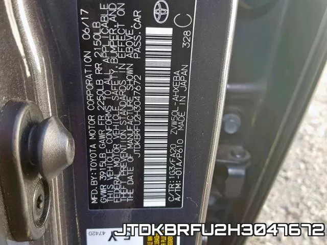 JTDKBRFU2H3047672 фото 2