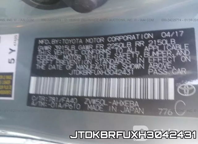 JTDKBRFUXH3042431 фото 10