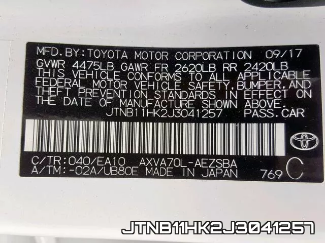 JTNB11HK2J3041257 фото 2
