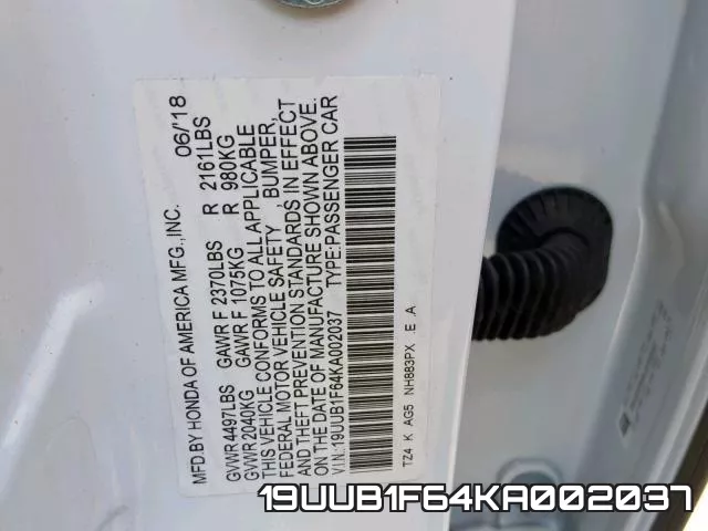 19UUB1F64KA002037 фото 2