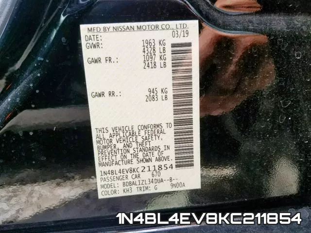 1N4BL4EV8KC211854 фото 2