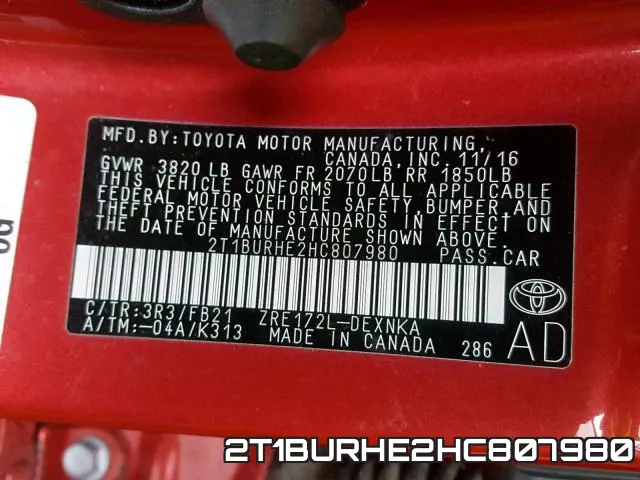 2T1BURHE2HC807980 фото 2