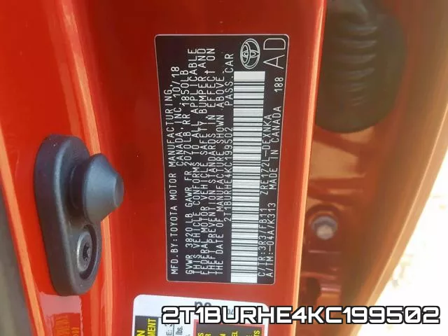 2T1BURHE4KC199502 фото 2