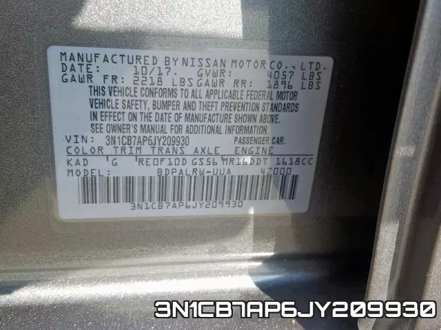3N1CB7AP6JY209930 фото 2