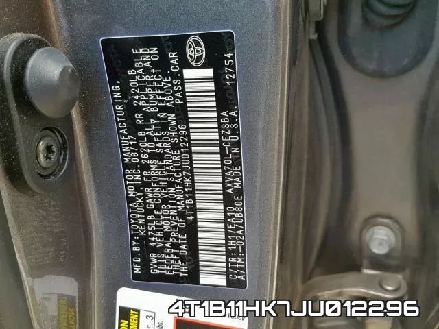 4T1B11HK7JU012296 фото 2