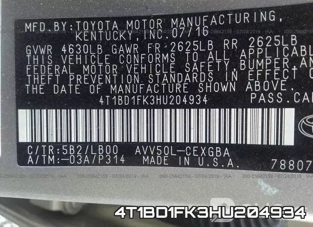 4T1BD1FK3HU204934 фото 10