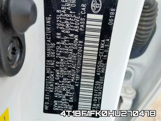 4T1BF1FK0HU270478 фото 2