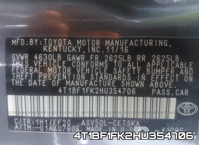 4T1BF1FK2HU354706 фото 10