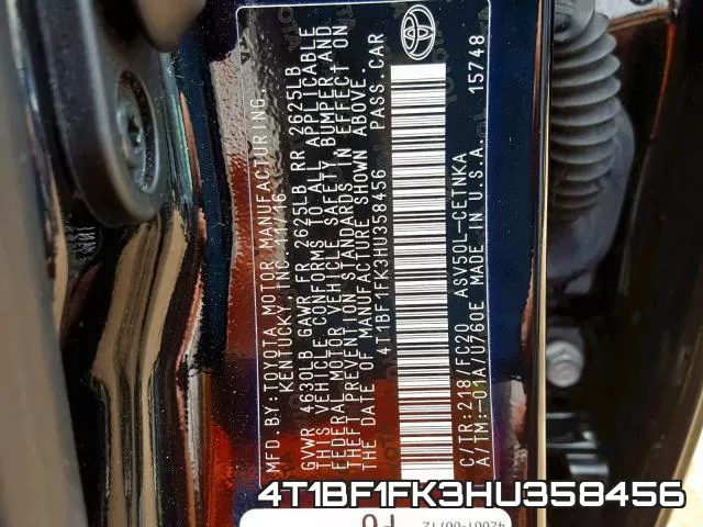 4T1BF1FK3HU358456 фото 2