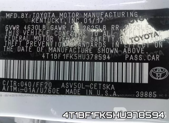 4T1BF1FK5HU378594 фото 10