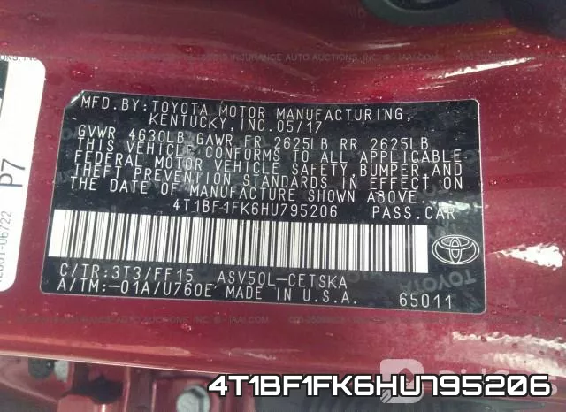 4T1BF1FK6HU795206 фото 10