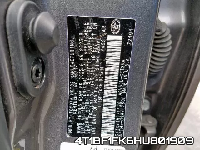 4T1BF1FK6HU801909 фото 2