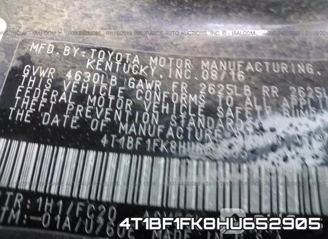 4T1BF1FK8HU652905 фото 10