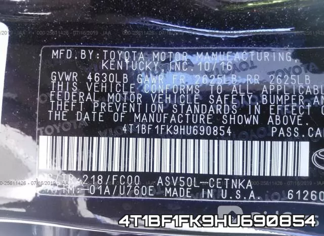 4T1BF1FK9HU690854 фото 10