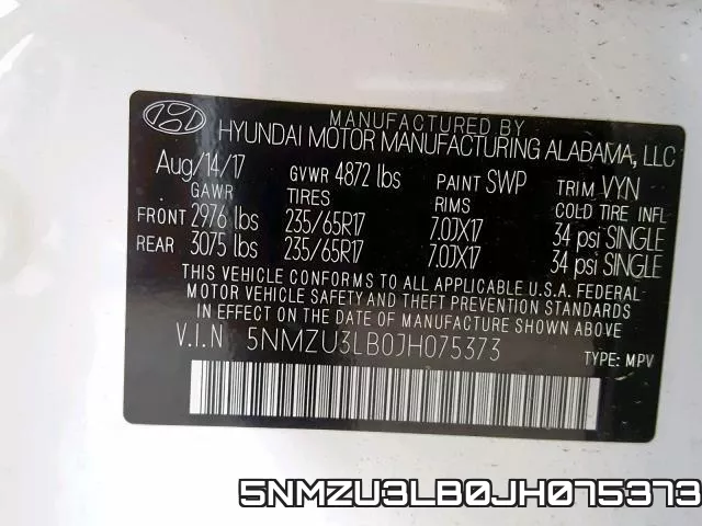 5NMZU3LB0JH075373 фото 2