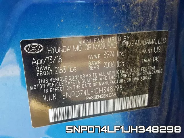 5NPD74LF1JH348298 фото 2
