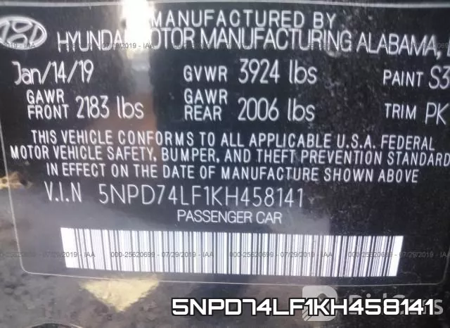 5NPD74LF1KH458141 фото 10