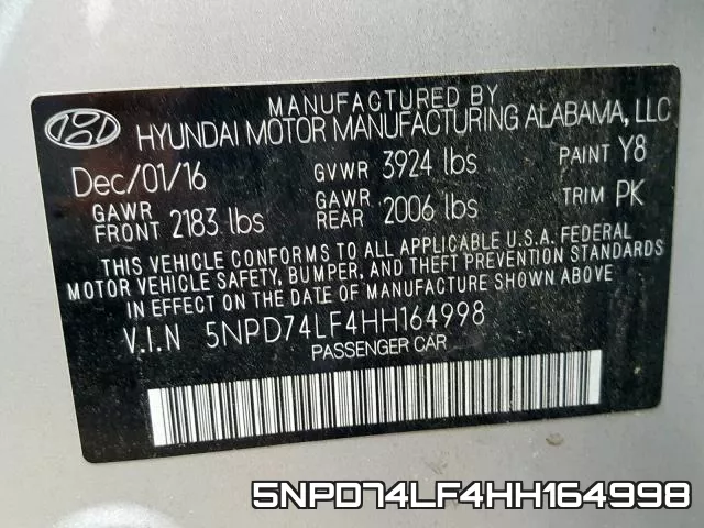 5NPD74LF4HH164998 фото 2