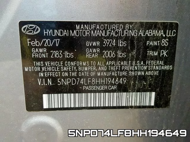 5NPD74LF8HH194649 фото 2