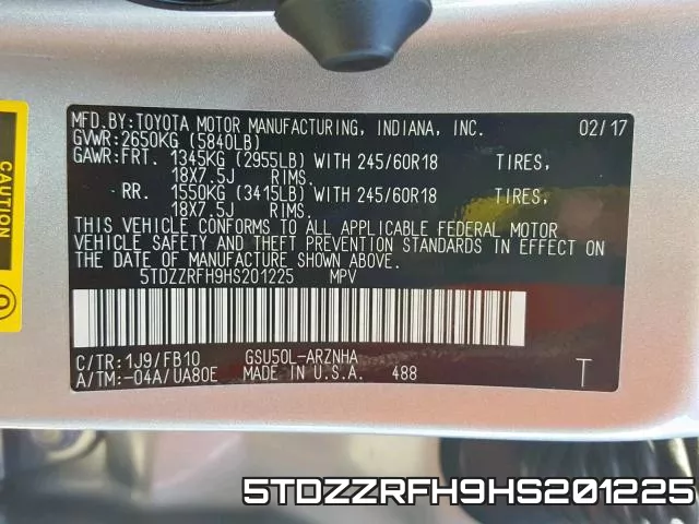 5TDZZRFH9HS201225 фото 2