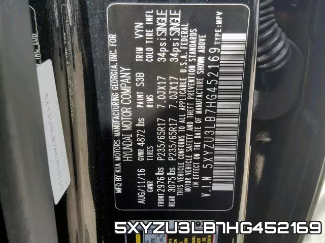 5XYZU3LB7HG452169 фото 2