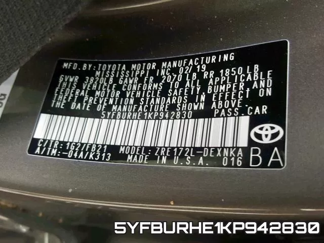 5YFBURHE1KP942830 фото 2