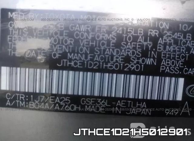 JTHCE1D21H5012901 фото 10