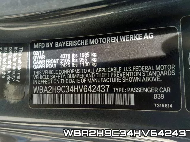 WBA2H9C34HV642437 фото 2
