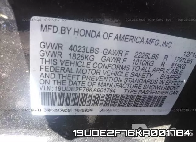 19UDE2F76KA001784 фото 10
