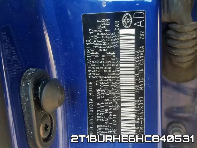 2T1BURHE6HC840531 фото 2