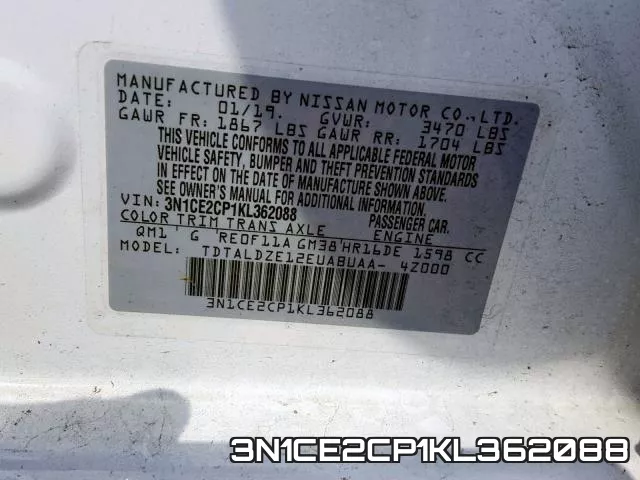 3N1CE2CP1KL362088 фото 2