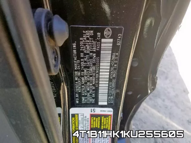 4T1B11HK1KU255605 фото 2