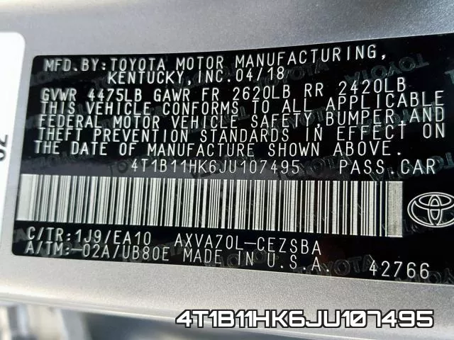 4T1B11HK6JU107495 фото 2