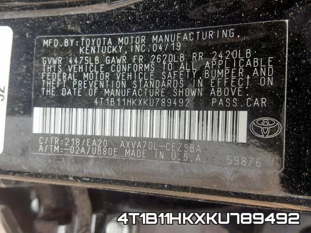 4T1B11HKXKU789492 фото 2