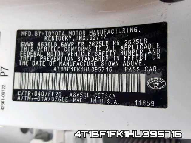 4T1BF1FK1HU395716 фото 2