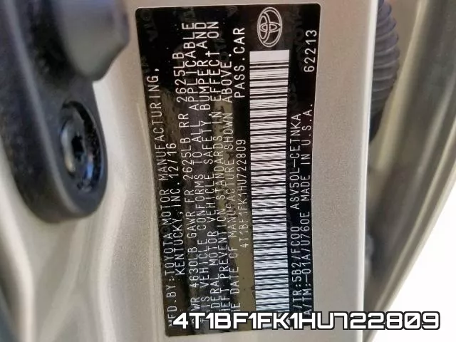 4T1BF1FK1HU722809 фото 2