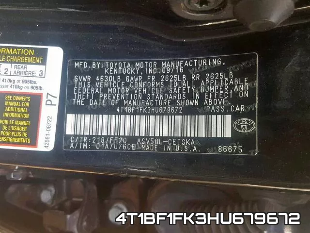4T1BF1FK3HU679672 фото 2