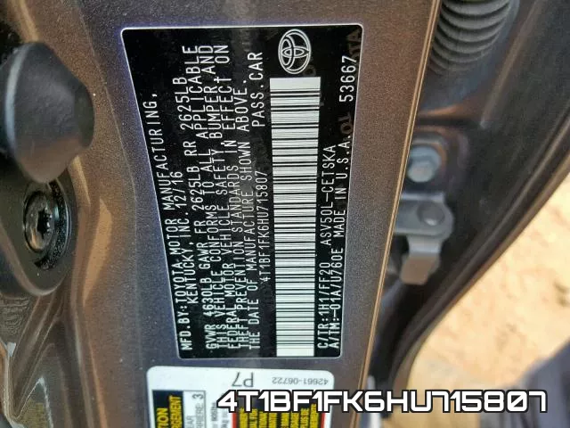 4T1BF1FK6HU715807 фото 2
