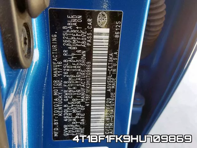 4T1BF1FK9HU709869 фото 2