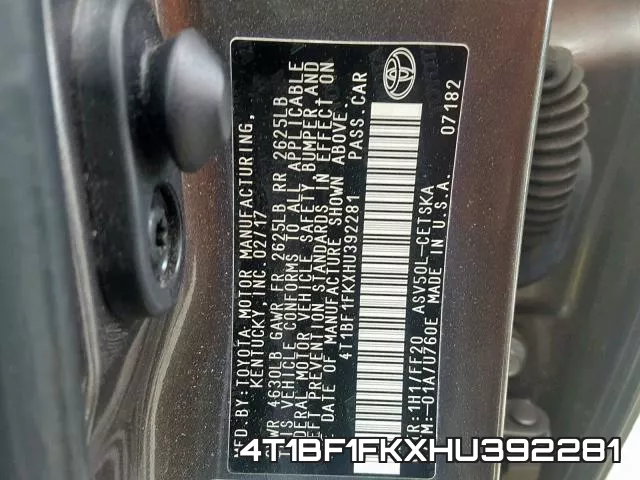 4T1BF1FKXHU392281 фото 2