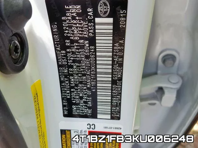 4T1BZ1FB3KU006248 фото 2