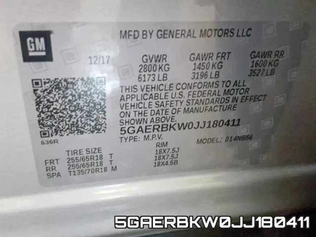 5GAERBKW0JJ180411 фото 2
