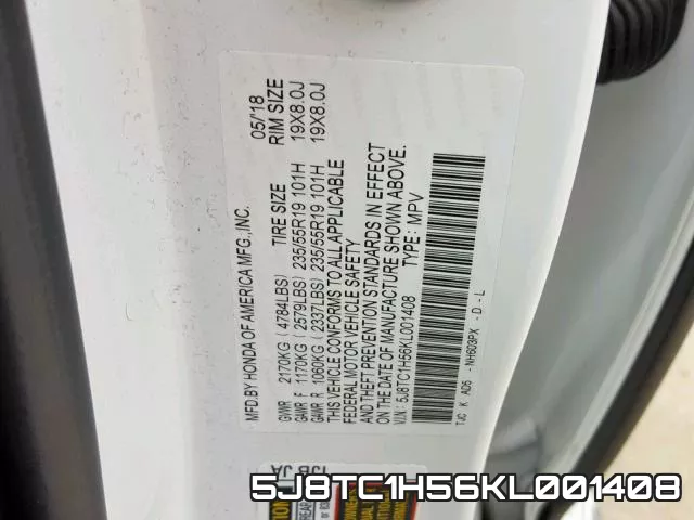 5J8TC1H56KL001408 фото 2