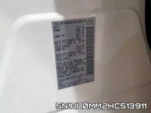 5N1DL0MM2HC513911 фото 2